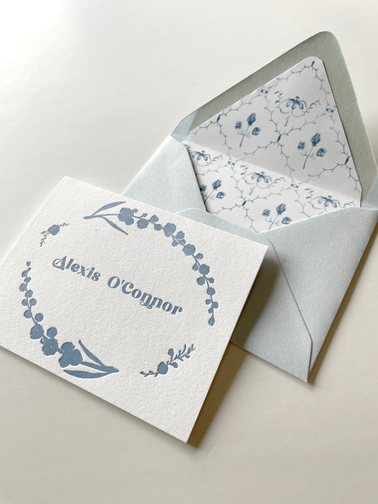 August Semi-Custom Stationery: French Blue Flowers