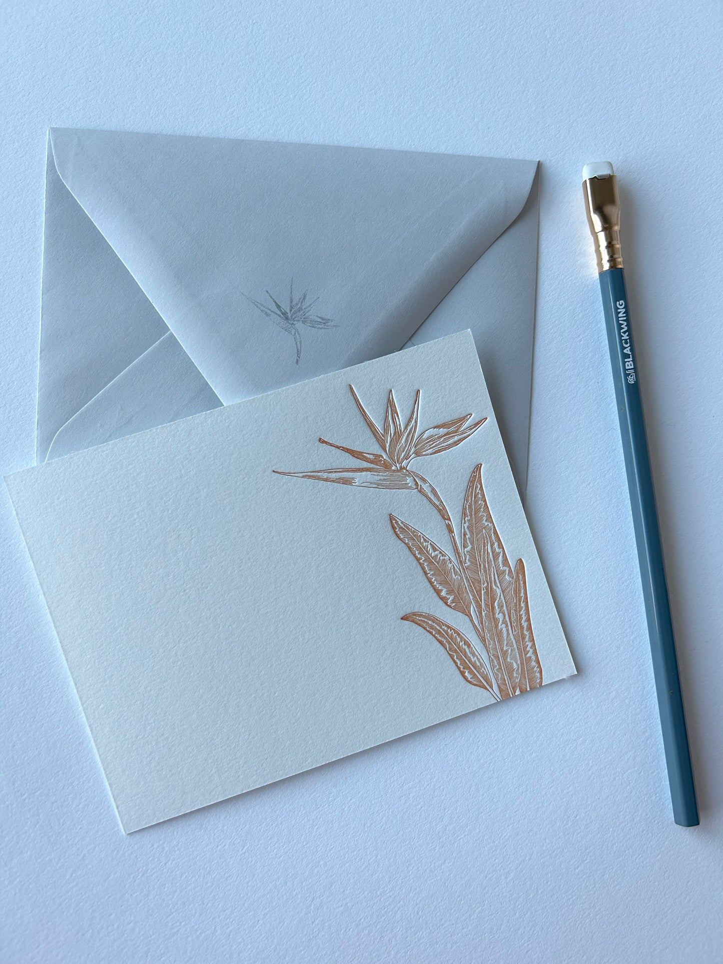 Letterpress flat note card with an orange bird of paradise by Rust Belt Love