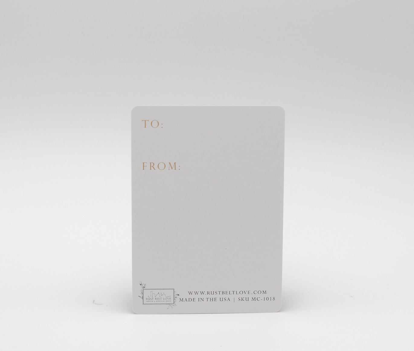 Back of minicard that reads "To" and "From" by Rust Belt Love