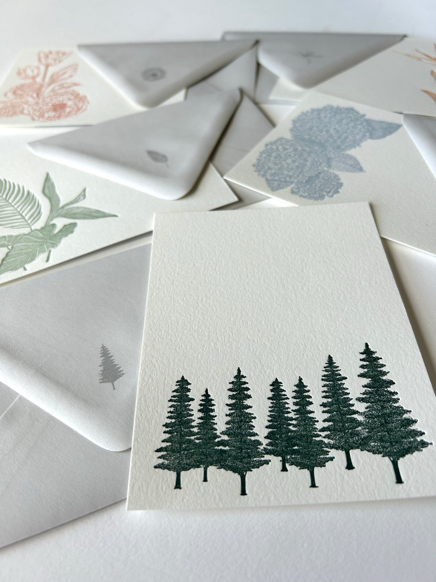 Letterpress note card with green evergreens on it by Rust Belt LoveLetterpress note card with green evergreens on it by Rust Belt Love