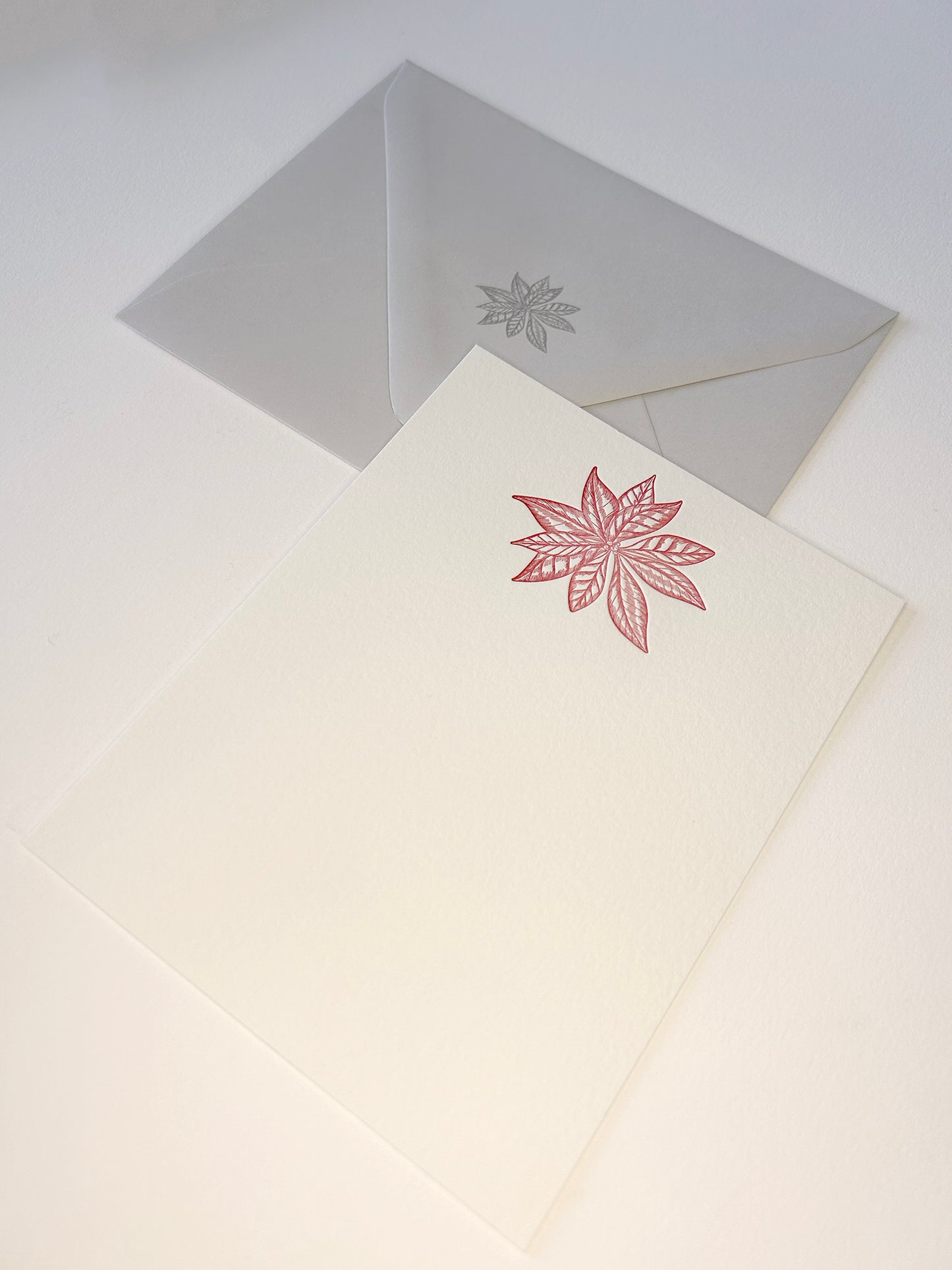 Letterpress flat note card with a red poinsettia by Rust Belt Love