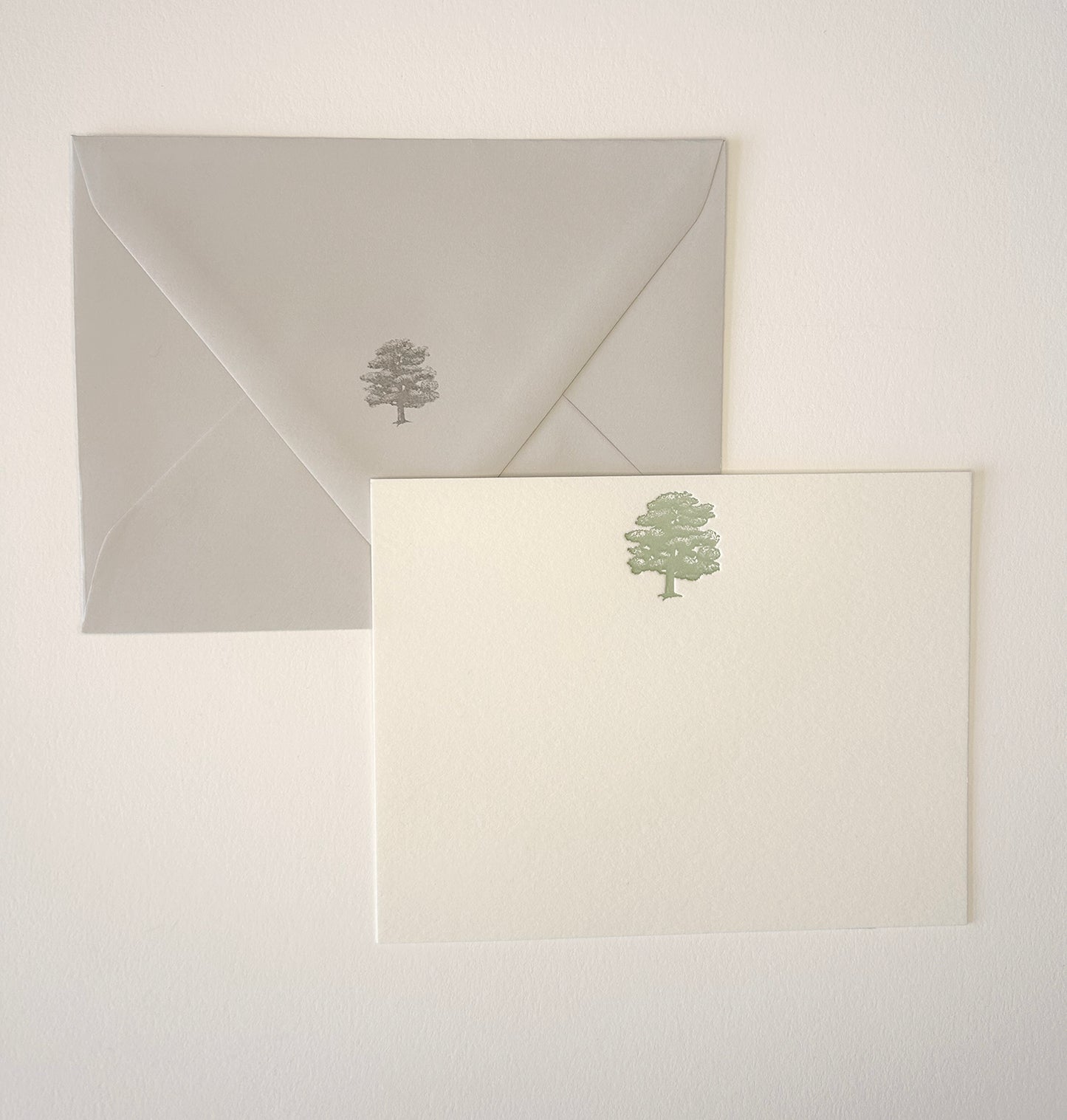 Letterpress flat note card with a green oak tree by Rust Belt Love