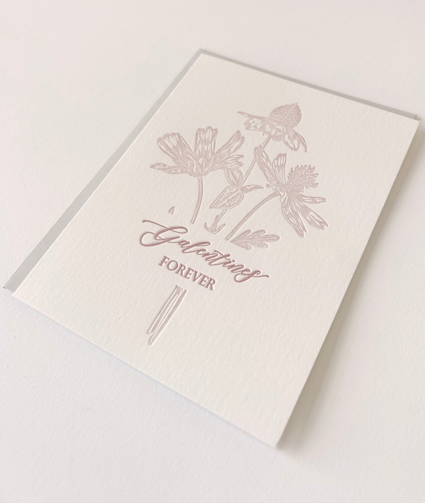 Letterpress love card with florals that says "Galentine's Forever" by Rust Belt Love