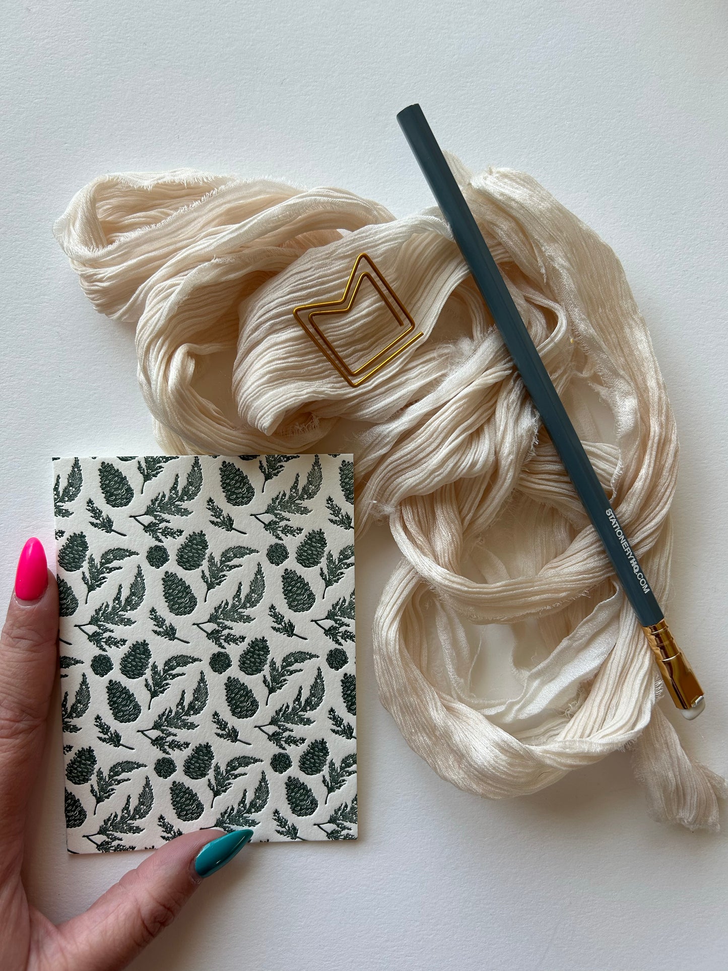 Styleshot of Rust Belt Love's pinecone letterpress small cards