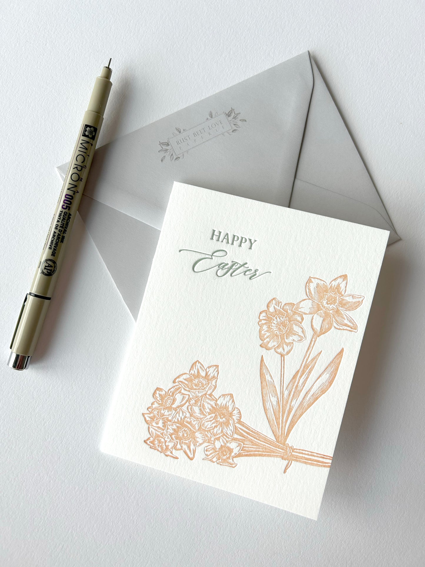 Letterpress Easter Card with a bouquet of flowers that says " Happy Easter" by Rust Belt Love