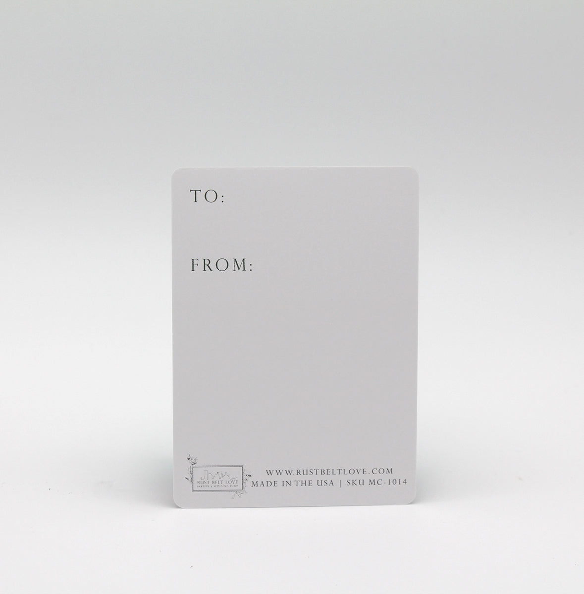 Back of minicard that reads "To" and "From" by Rust Belt Love