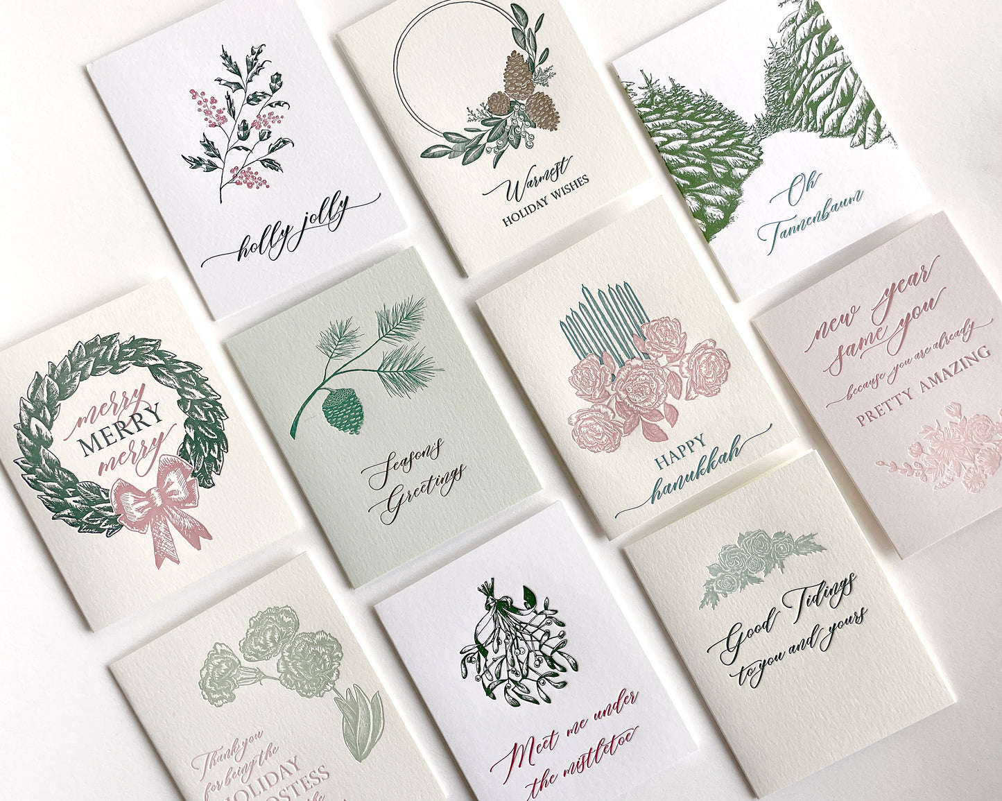 A variety of Rust Belt Love's letterpress holiday cards