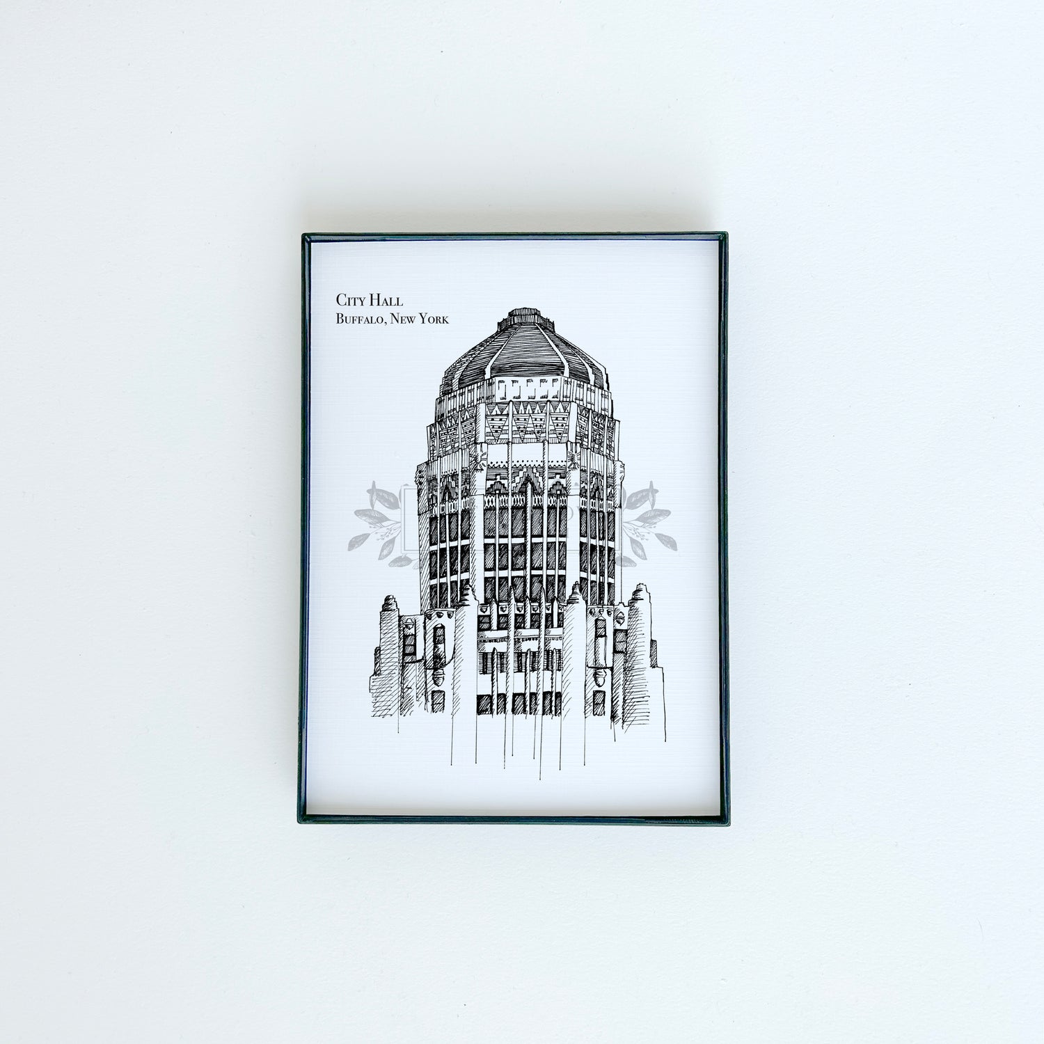 City Hall illustration in black ink on white paper by Rust Belt Love