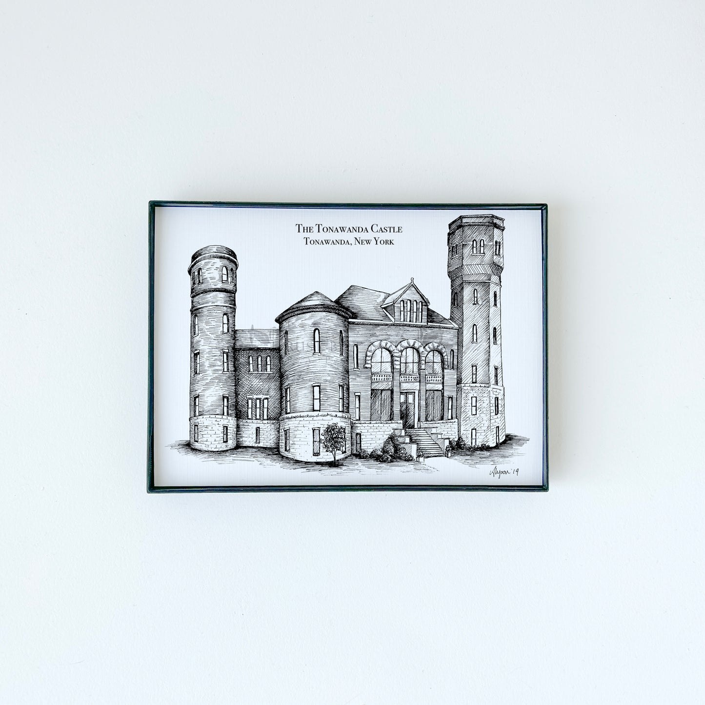 The Tonawanda Castle illustration on white paper with black ink by Rust Belt Love