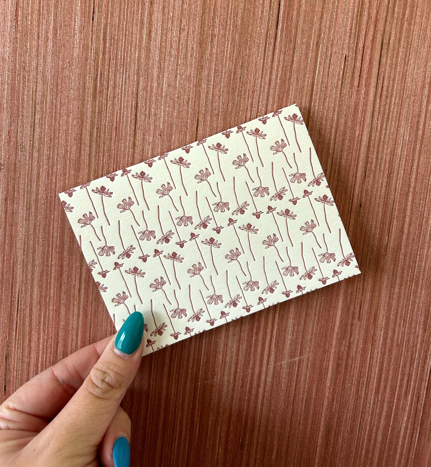 Letterpress linear floral pattern small note card by Rust Belt Love