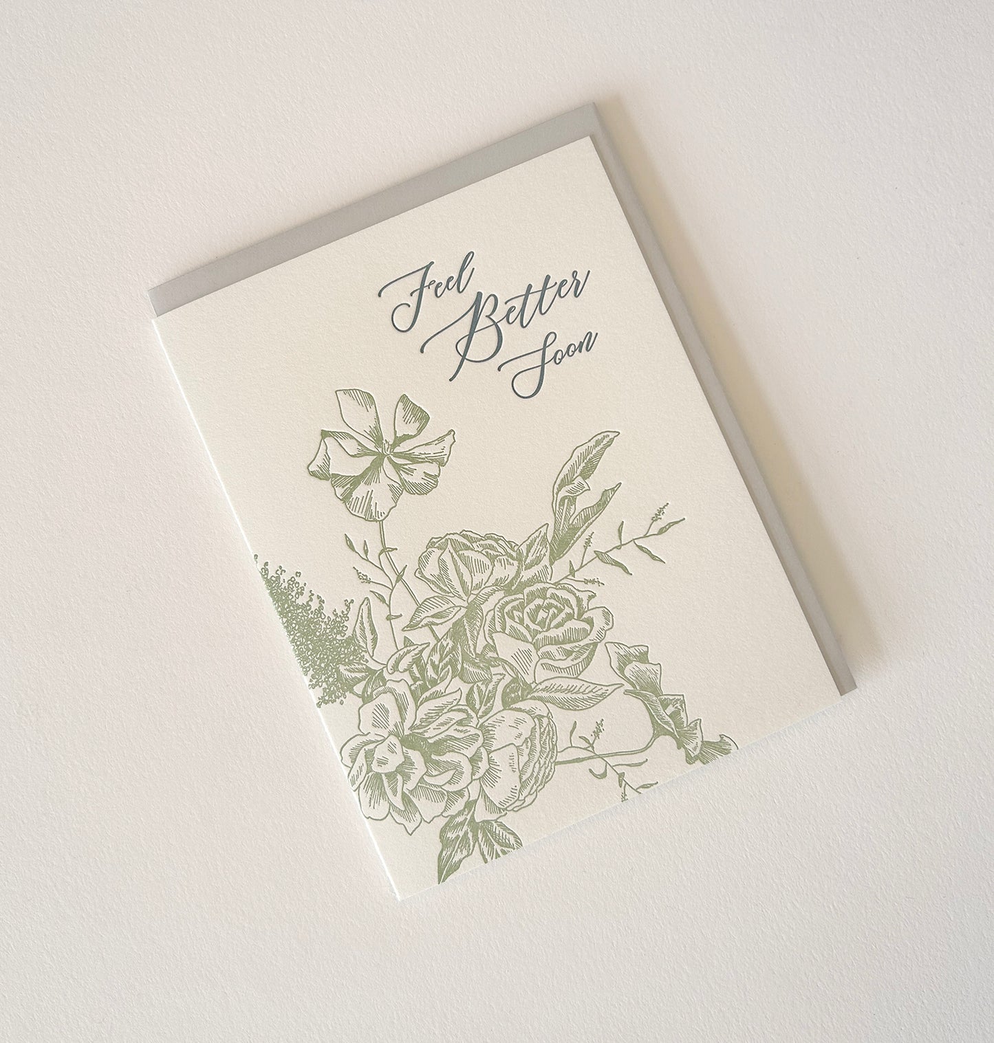 Letterpress sympathy card with florals that says "Feel Better Soon" by Rust Belt Love