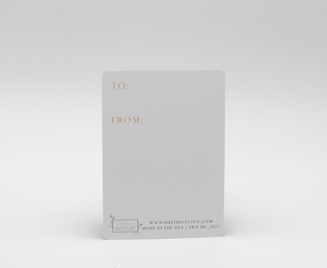 Back of minicard from Rust Belt Love that reads "To" and "From"