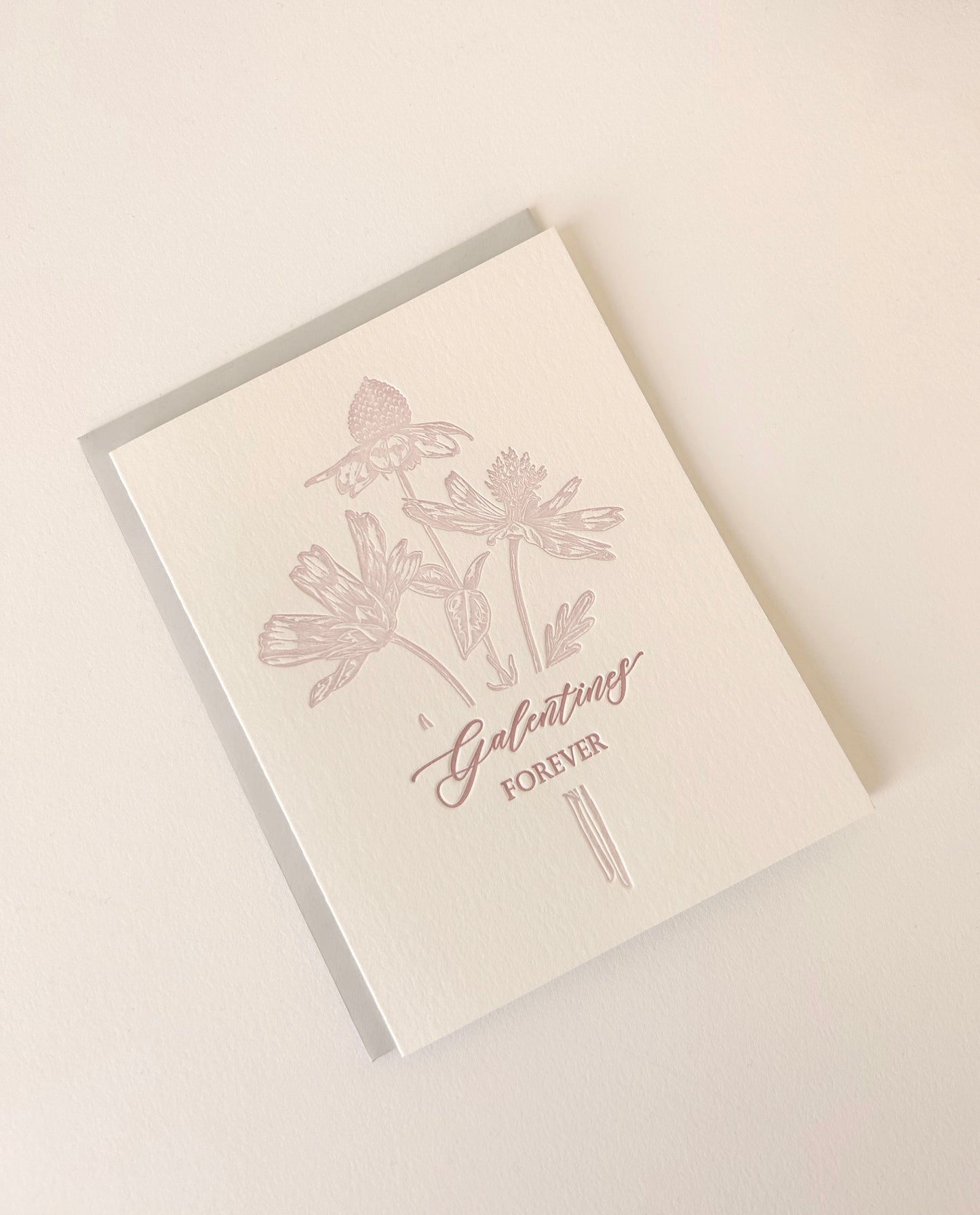 Letterpress love card with florals that says "Galentine's Forever" by Rust Belt Love