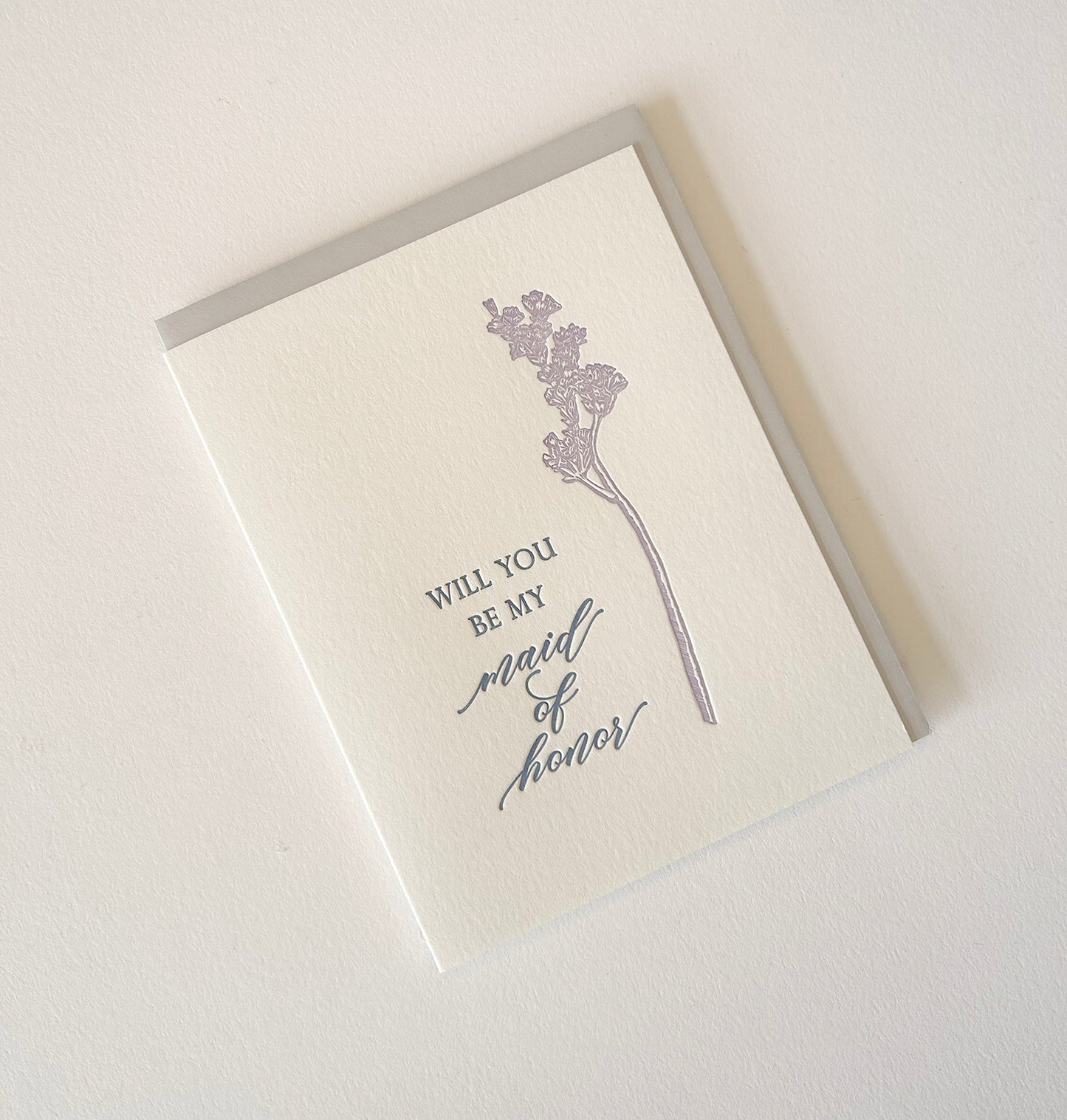 Letterpress wedding card with florals that says " Will You Be My Maid of Honor" by Rust Belt Love