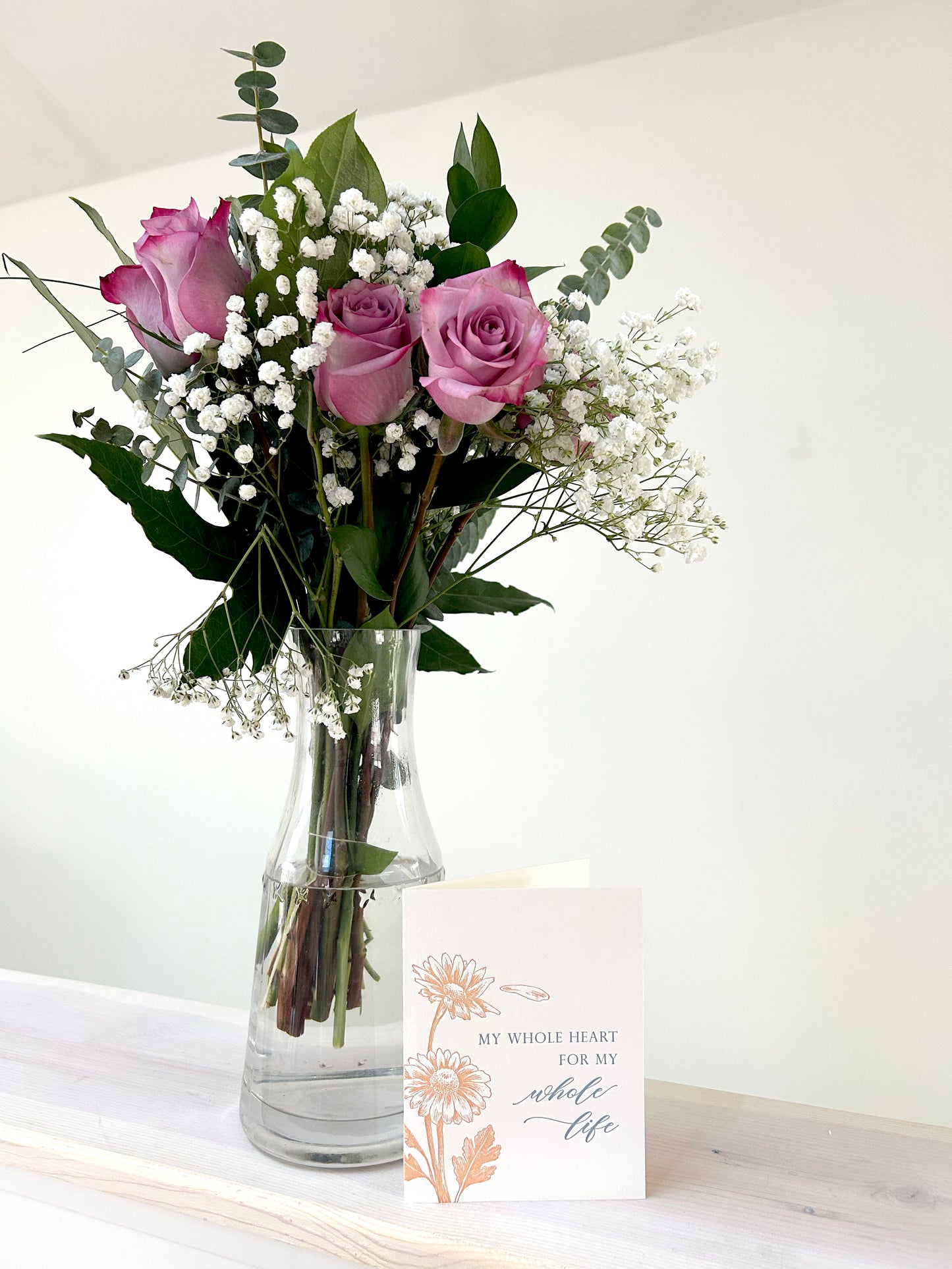 Letterpress love card with florals that says " My Whole Heart For MY Whole Life" by Rust Belt Love