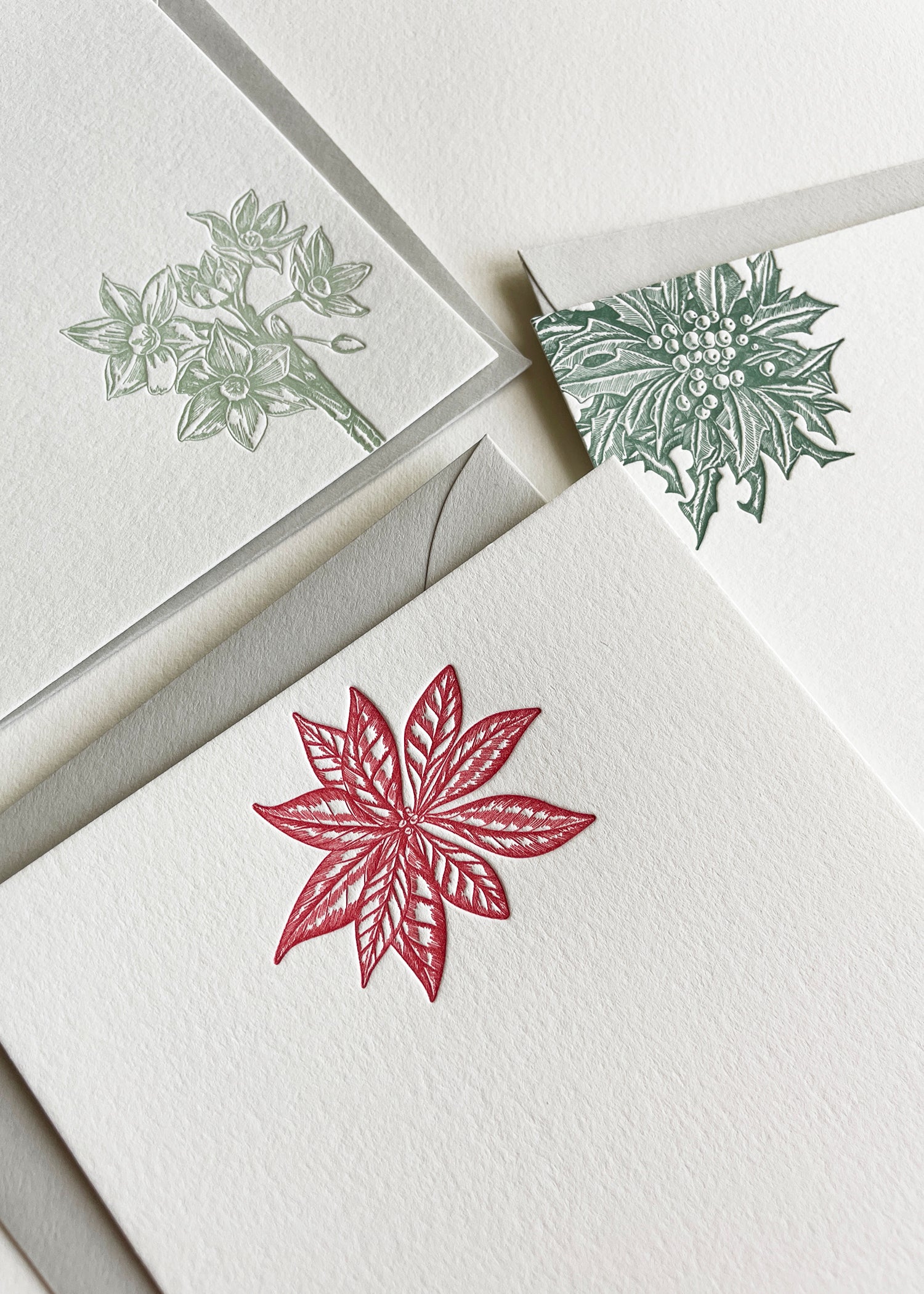 A variety of letterpress holiday flat note cards by Rust Belt Love