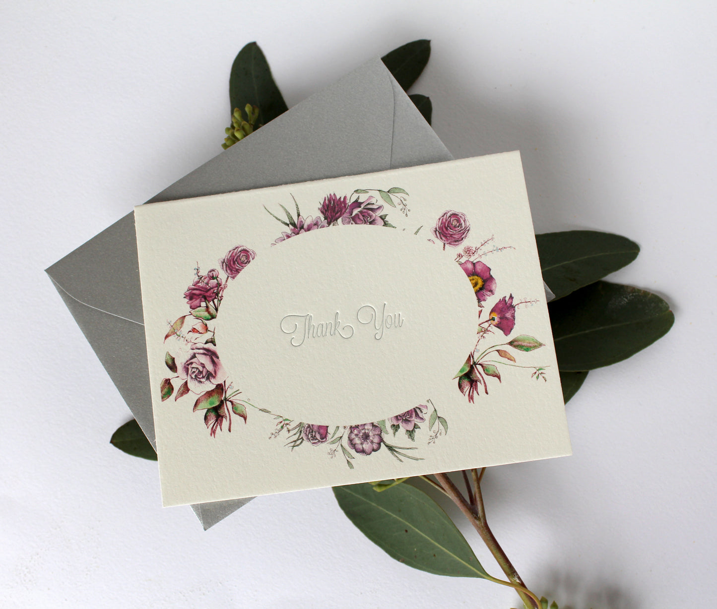 Purple Floral Letterpress Thank You Card Pack