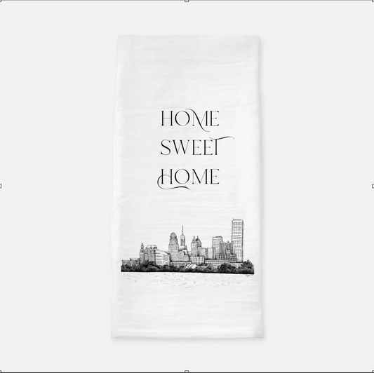 Home Sweet Home Tea Towel Buffalo NY Skyline Rust belt love