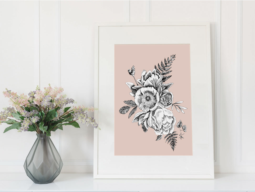 Framed digital terracotta floral print by Rust Belt Love