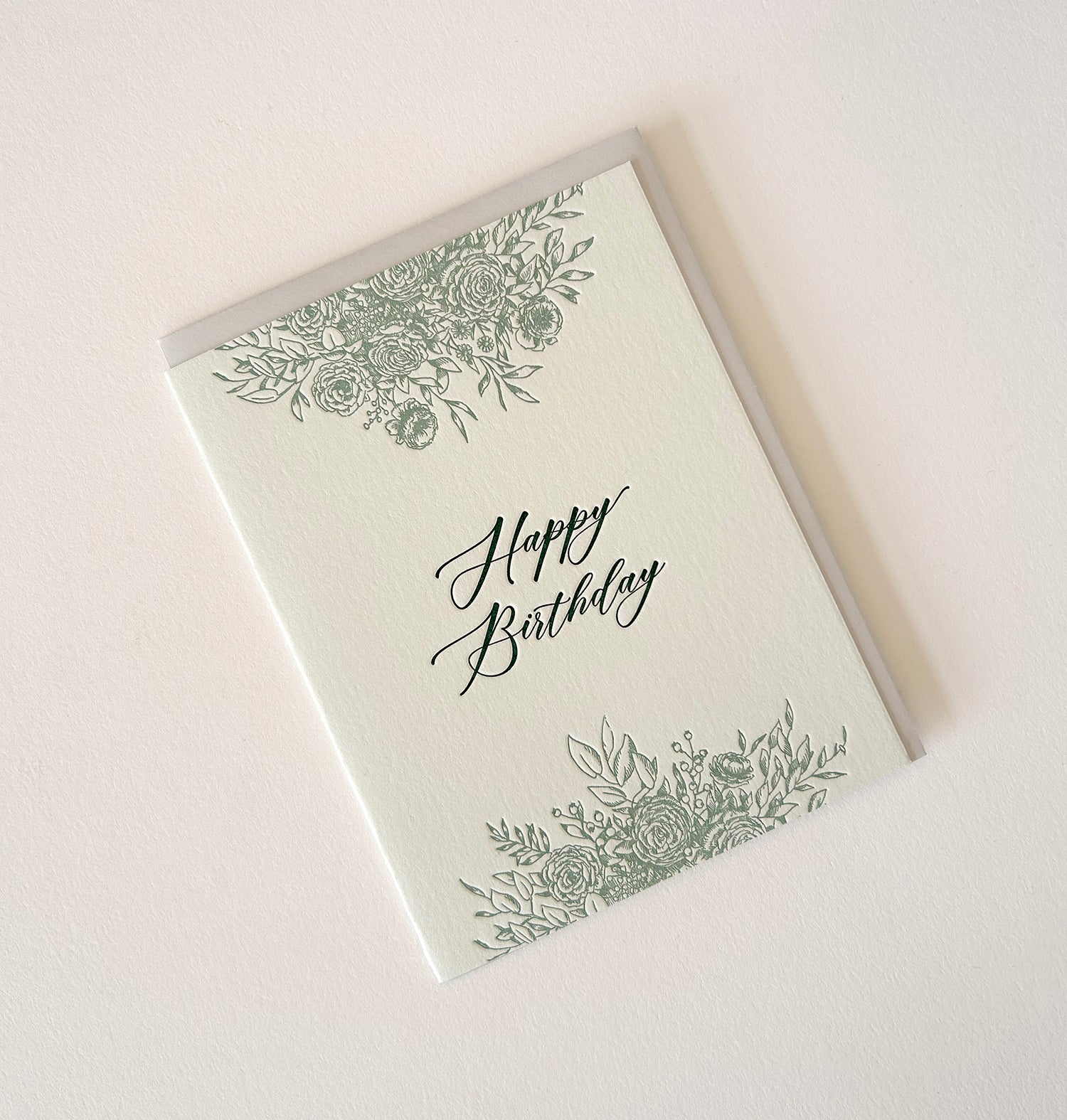 Letterpress birthday card with florals that says "Happy Birthday" by Rust Belt Love
