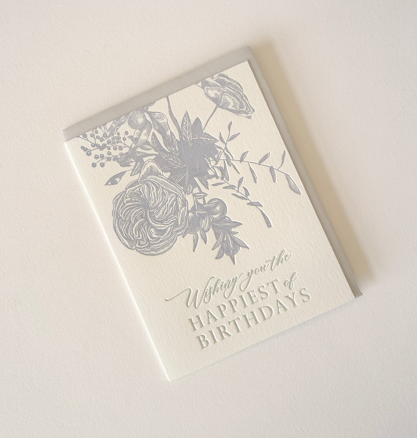Letterpress birthday card with florals that says "Wishing you the happiest of birthdays" by Rust Belt Love