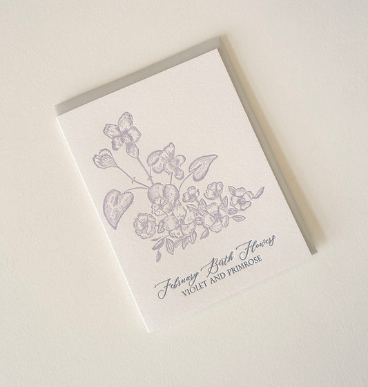 February Birth Flowers Letterpress Card