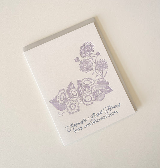 September Birth Flowers Letterpress Card