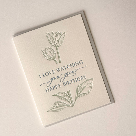 I Love Watching You Grow Happy Birthday Letterpress Greeting Card