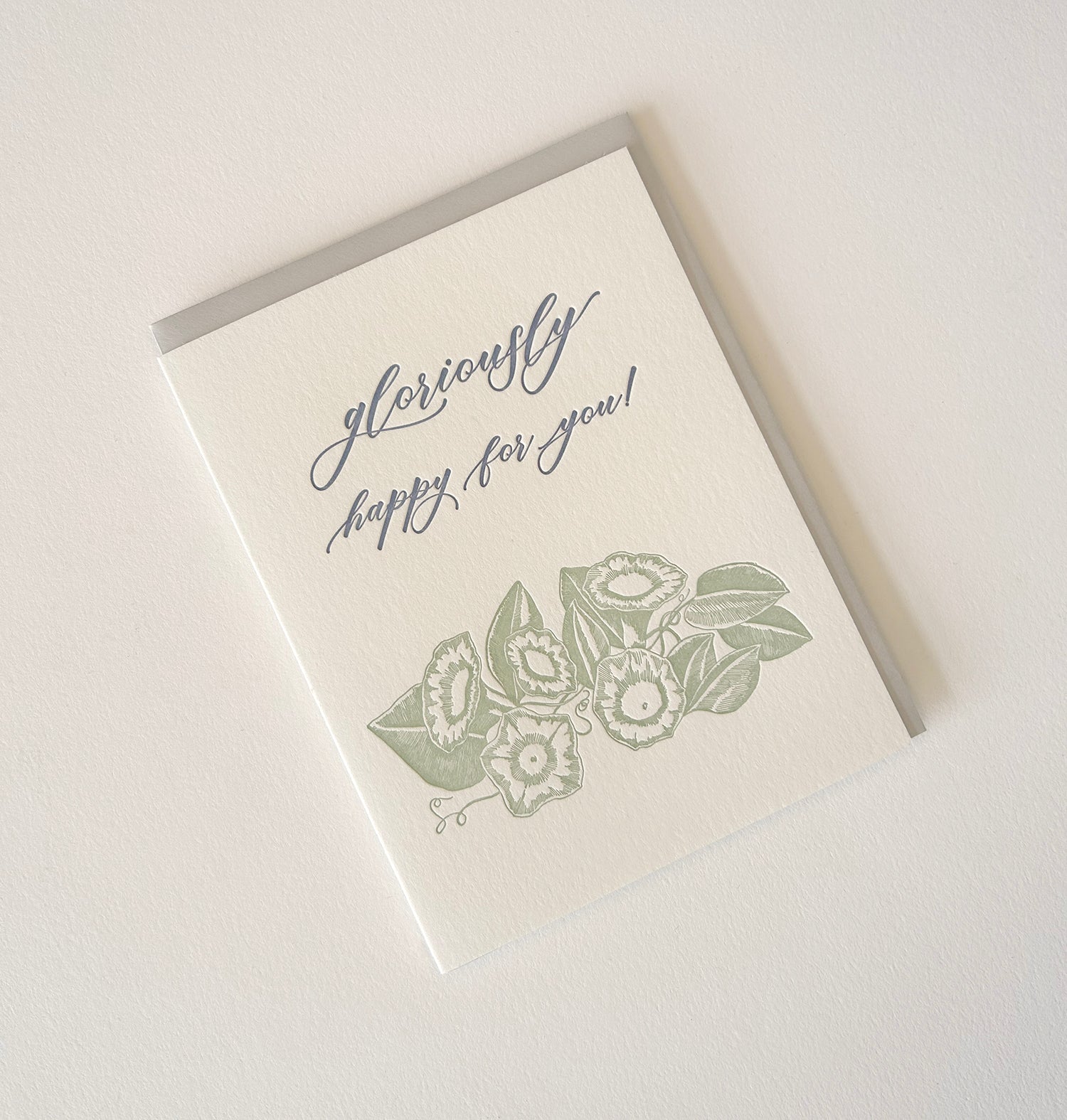 Letterpress congrats card with florals that says " Gloriously happy for you!" by Rust Belt Love