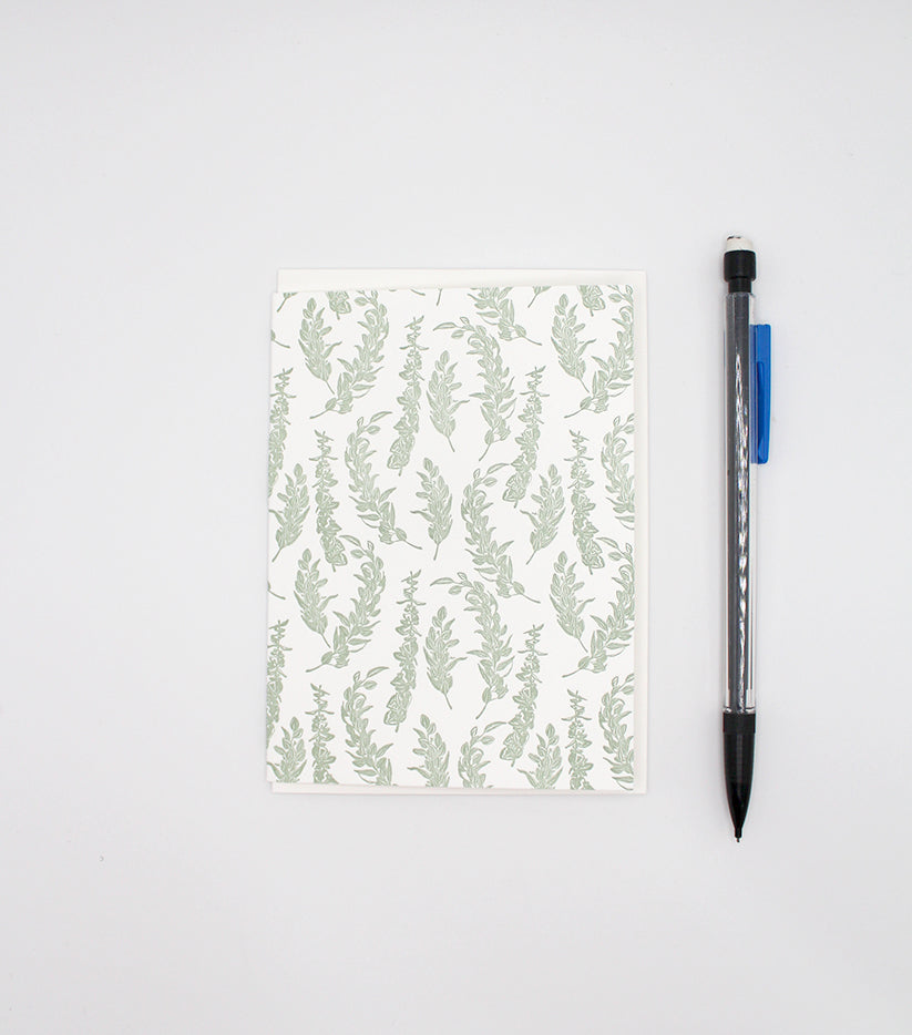Eucalyptus small card by Rust Belt Love, shown with pencil for size reference