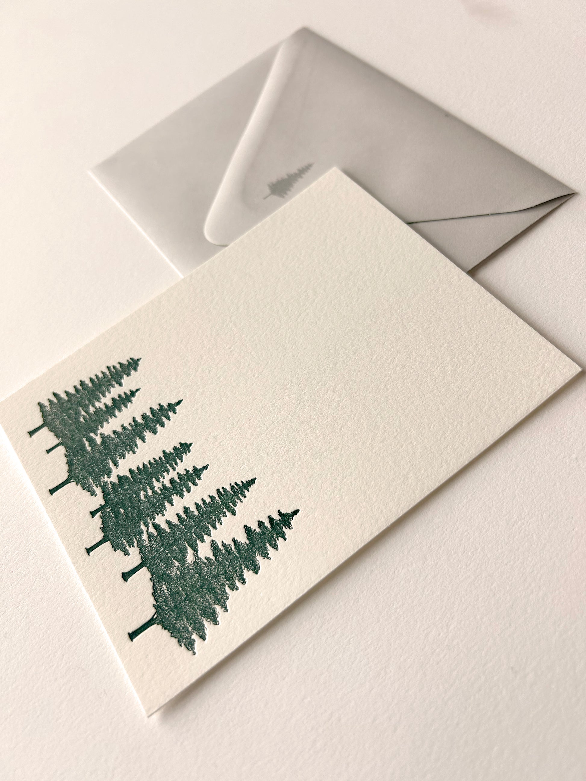 Letterpress note card with green evergreens on it by Rust Belt LoveLetterpress note card with green evergreens on it by Rust Belt Love