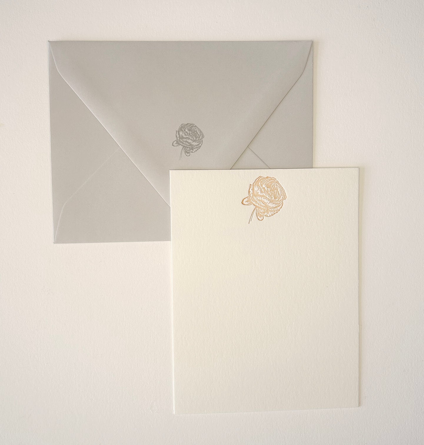 Letterpress flat note card with an orange rose by Rust Belt Love