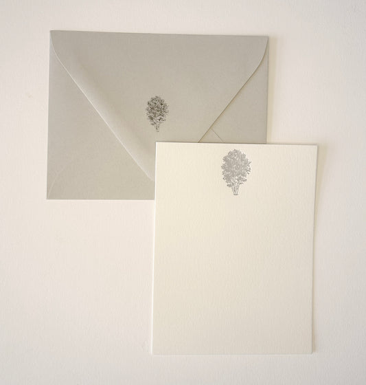 Letterpress flat note card with a grey birch tree by Rust Belt Love