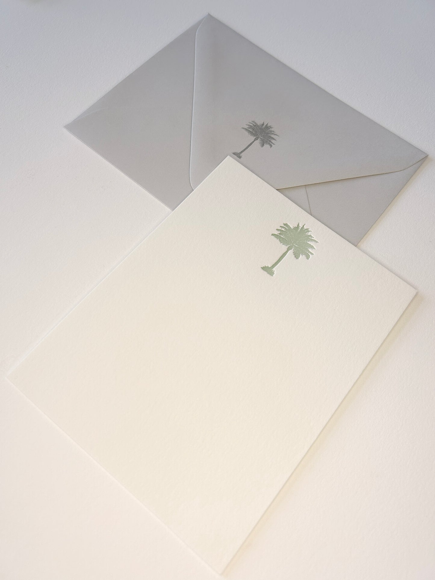 Letterpress flat note card with a green palm tree by Rust Belt Love