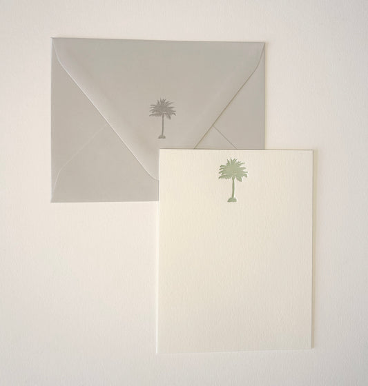 Letterpress flat note card with a green palm tree by Rust Belt Love