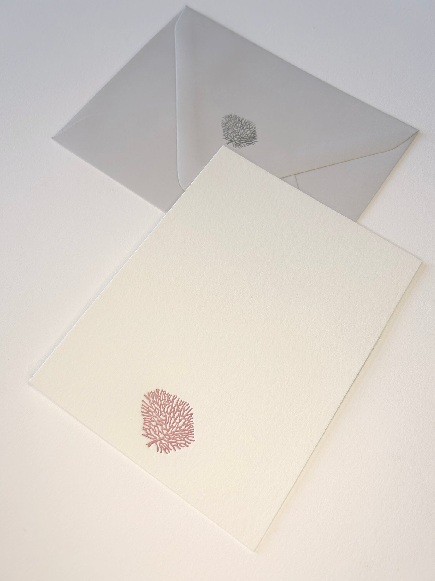Letterpress flat note card with a red coral by Rust Belt Love