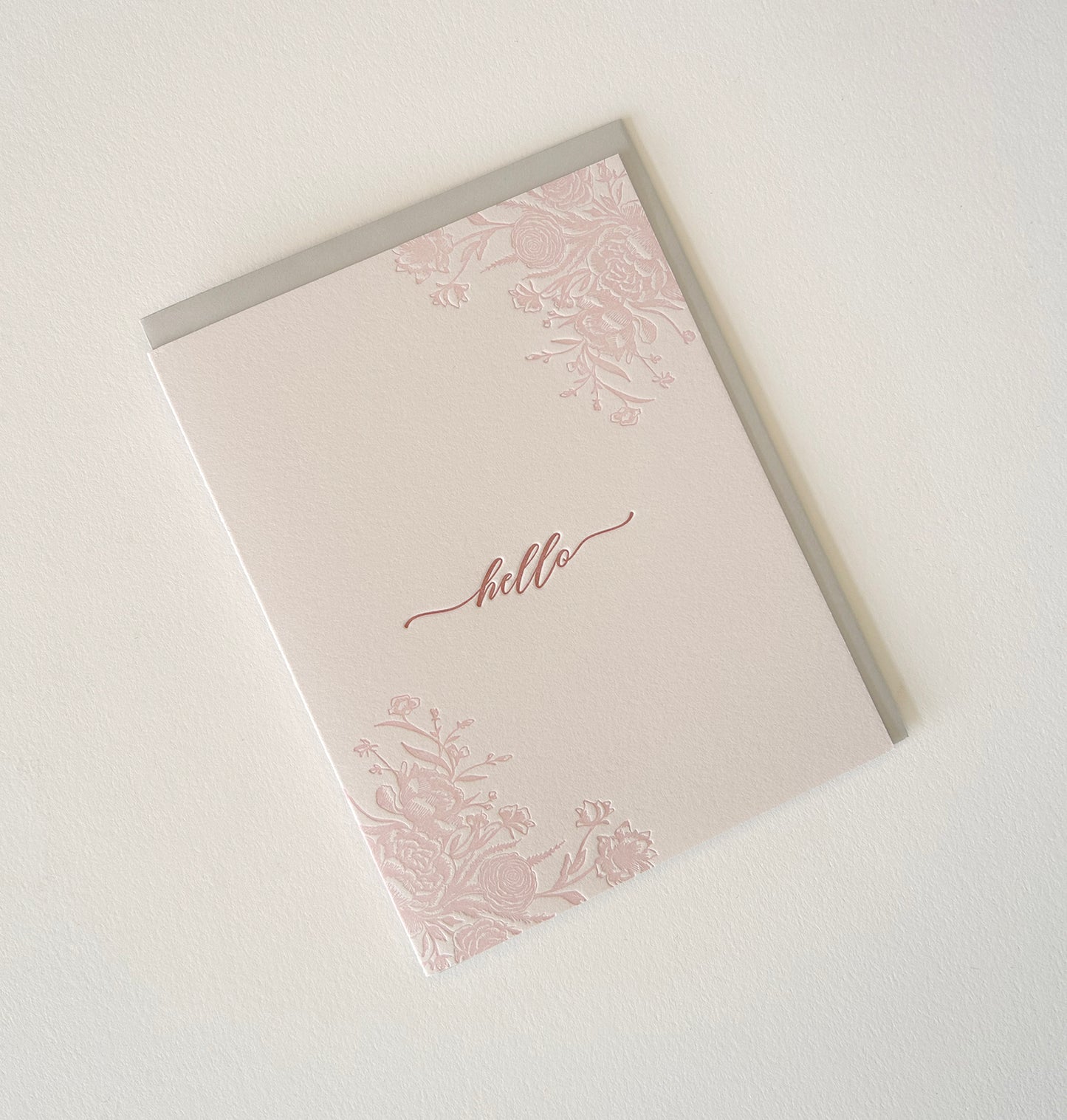 Letterpress friendship card with florals that says "Hello" by Rust Belt Love