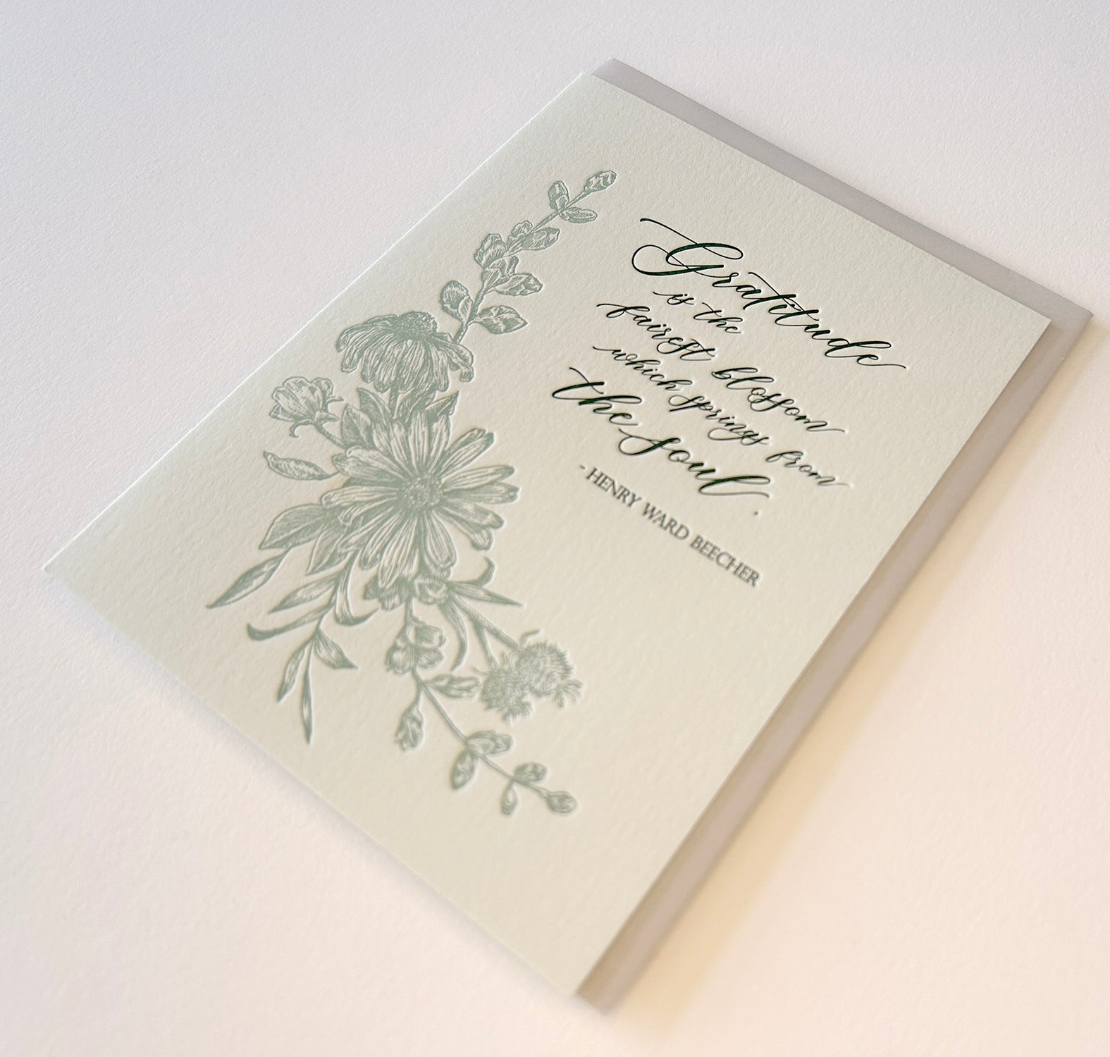 Letterpress gratitude card with florals that says "'Gratitude is the fairest blossom which springs from the soul.'- Henry Ward Beecher" by Rust Belt Love