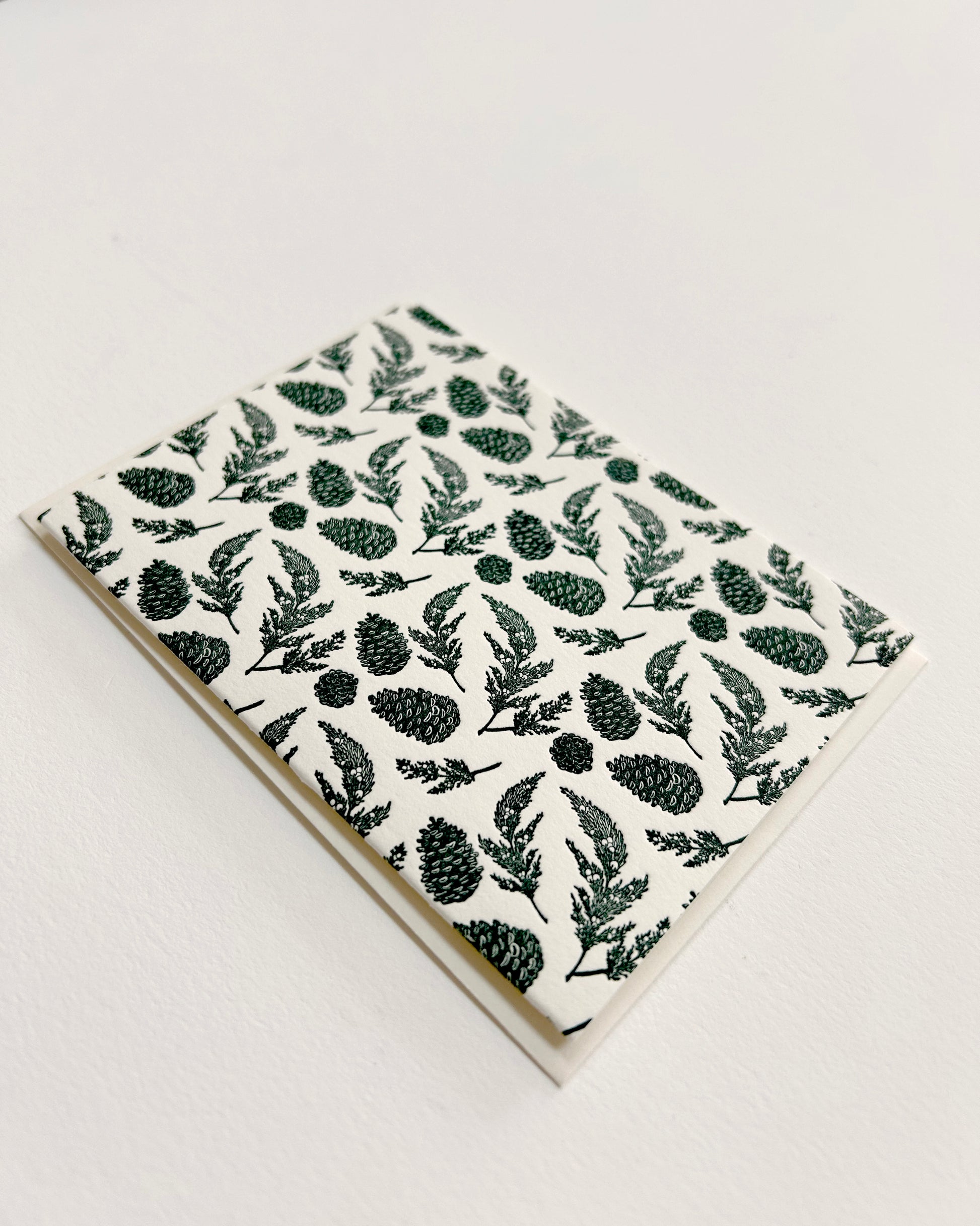 Letterpress green pinecone small card by Rust Belt Love