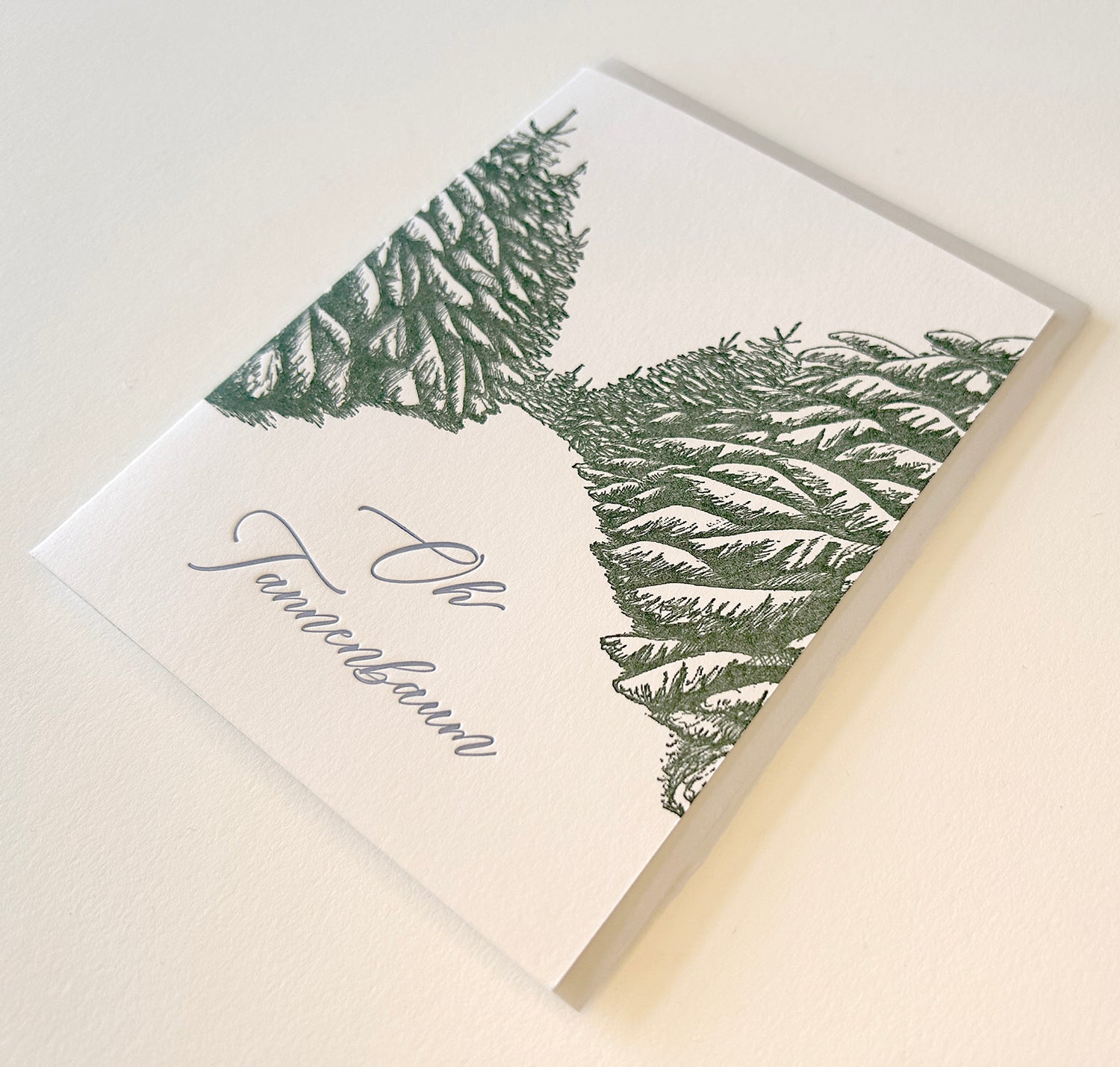 Letterpress holiday card with trees that says "Oh tannenbaum" by Rust Belt Love