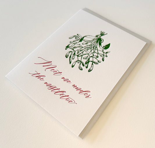 Meet Me Under the Mistletoe Holiday Letterpress Greeting Card