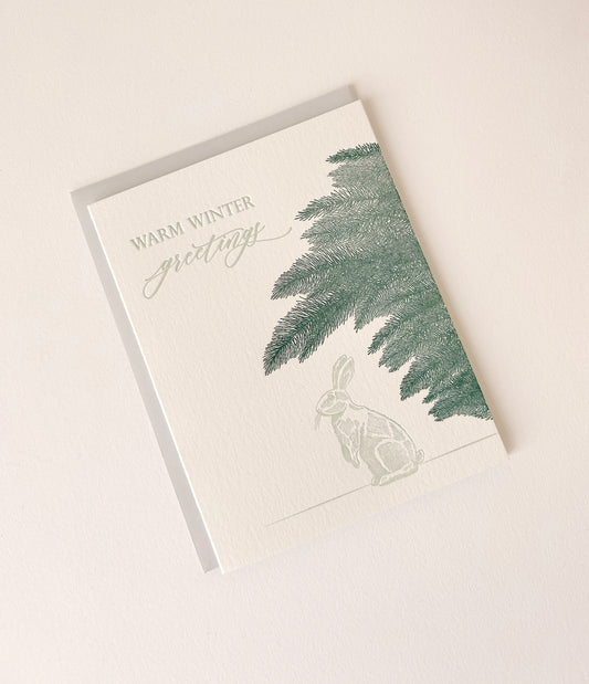 Letterpress holiday card with bunny that says "Warm Winter Greetings" by Rust Belt Love