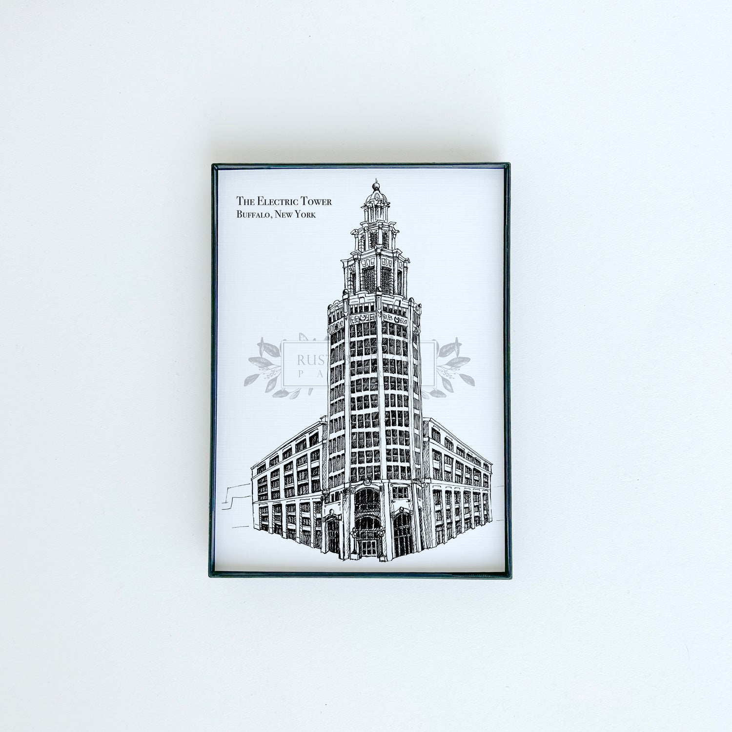 The Electric Tower illustration in black ink on white paper by Rust Belt Love