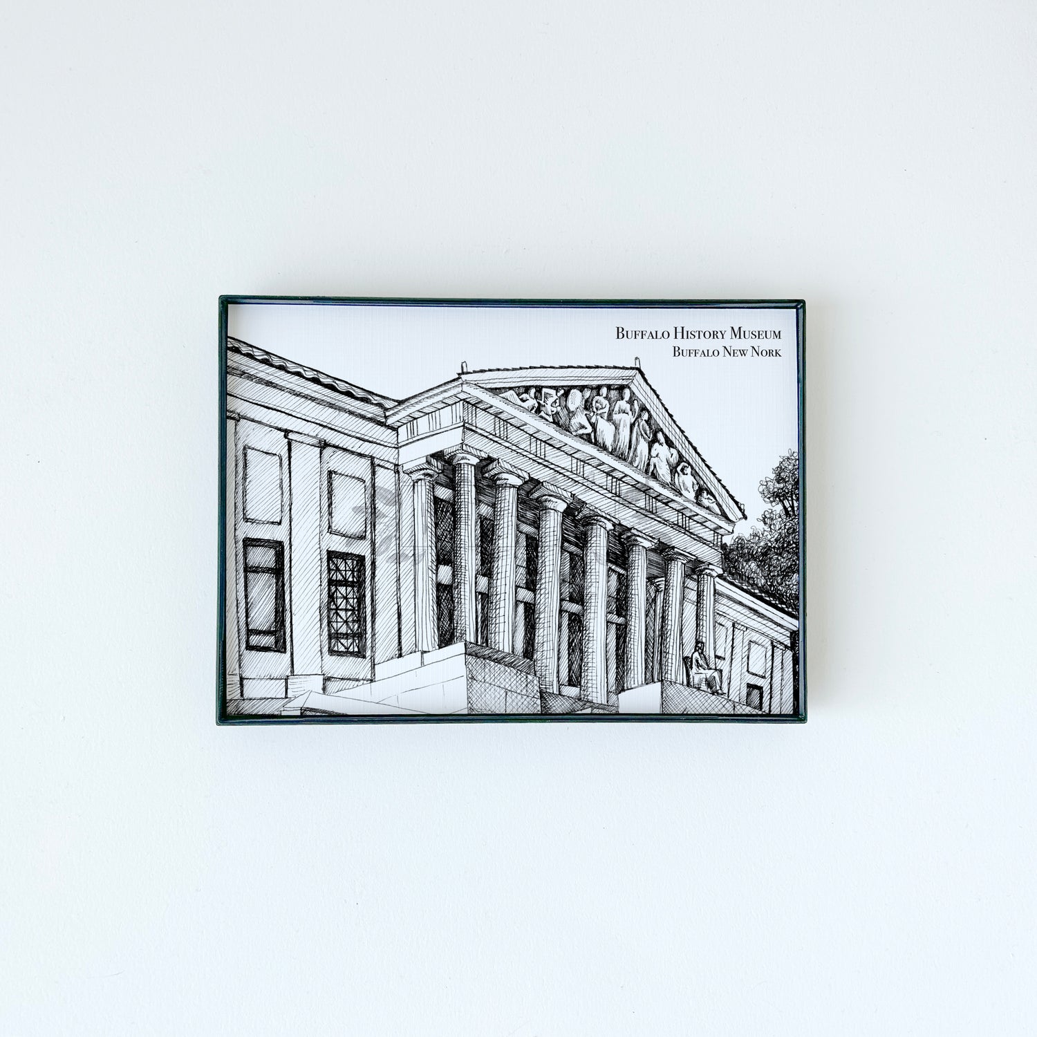 Buffalo History Museum illustration in black ink on white paper by Rust Belt Love