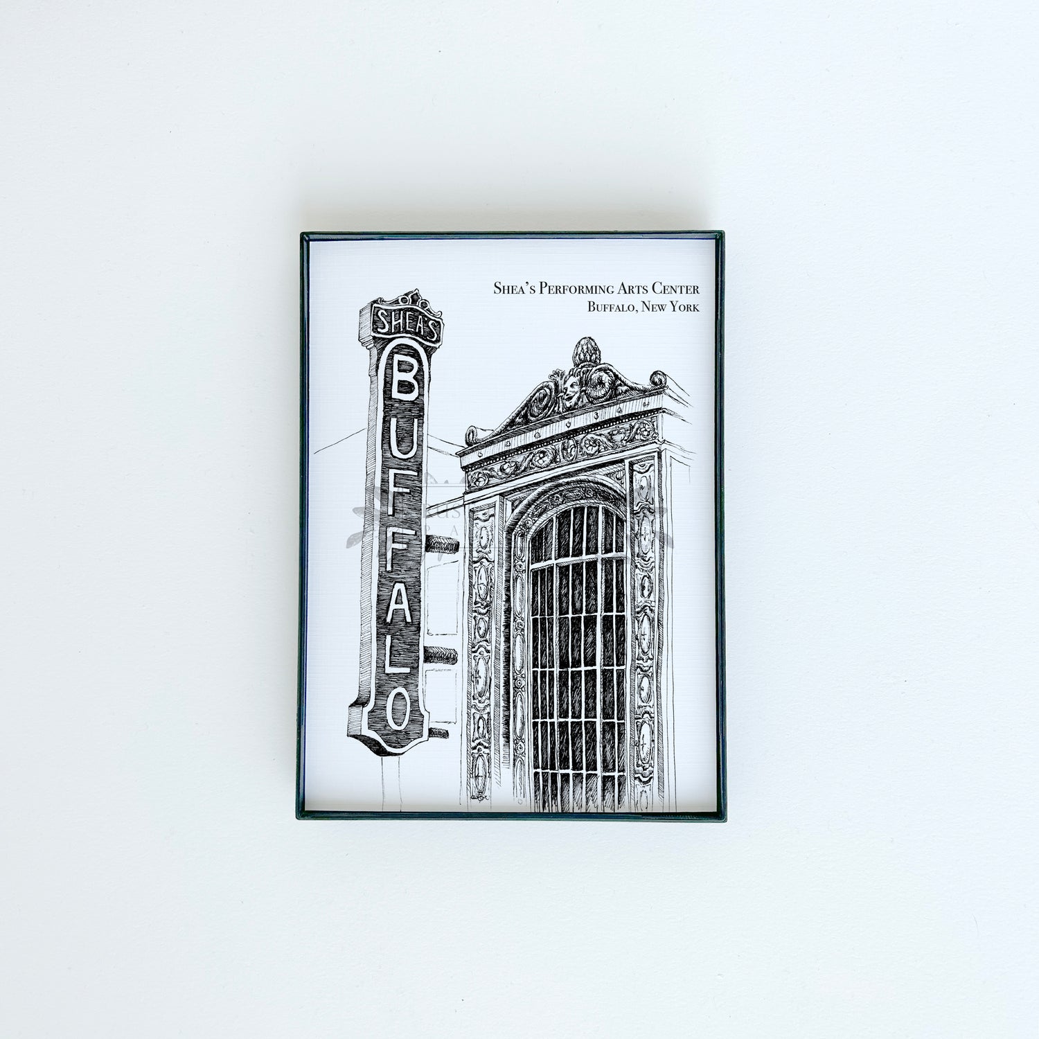 Shea's Performing Arts Center illustration in black ink on white paper by Rust Belt Love