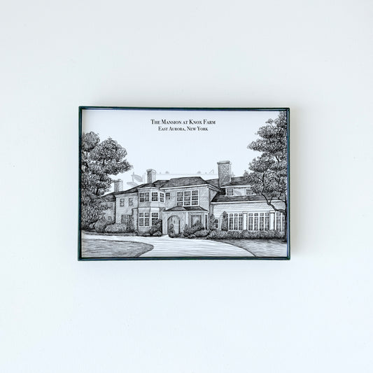 The Mansion at Knox Farms illustration on white paper with black ink by Rust Belt Love