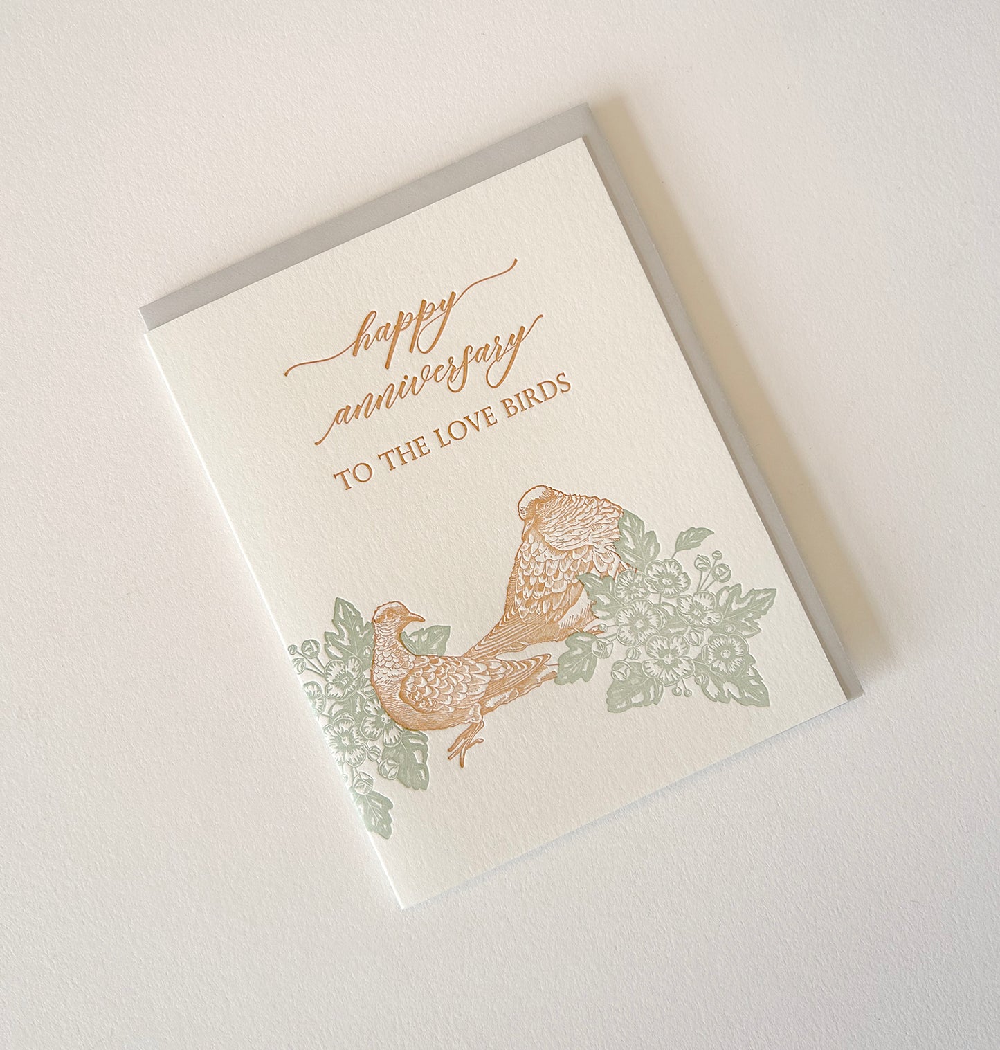 Happy Anniversary To The Love Birds Letterpress Greeting Card