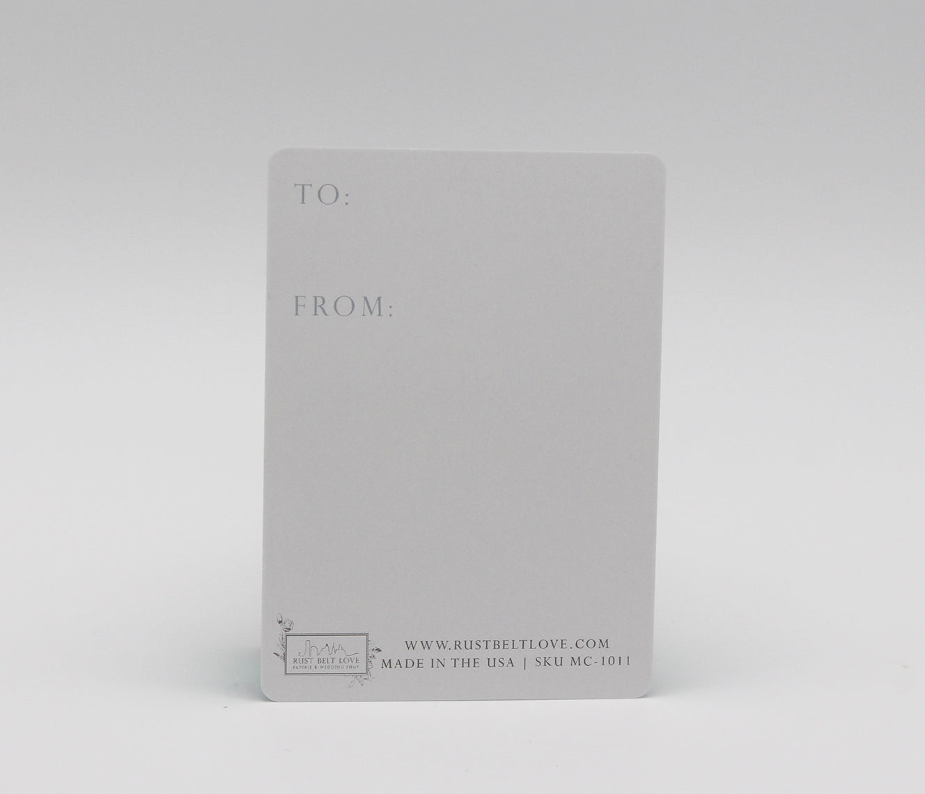 Back of minicard from Rust Belt Love that reads "To" and "From"