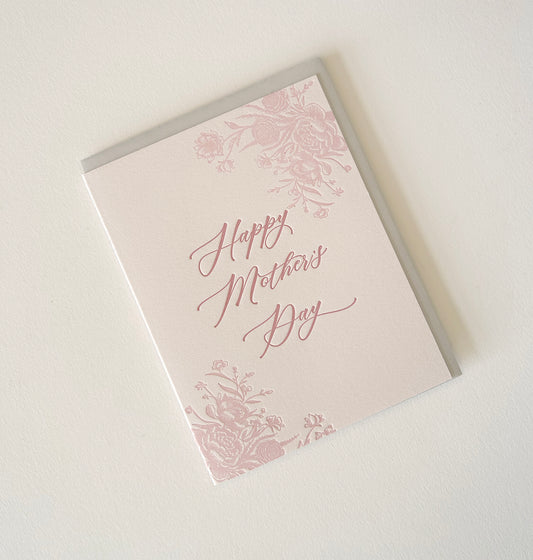 Letterpress mother's day card with florals that says "Happy mothrer's day" by Rust Belt Love