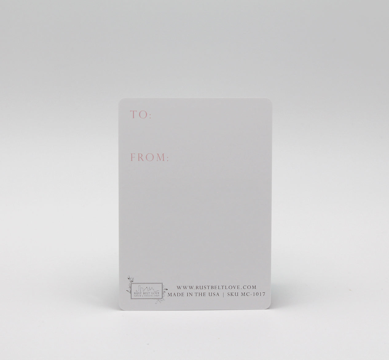 Back of minicard that reads "To" and "From" by Rust Belt Love